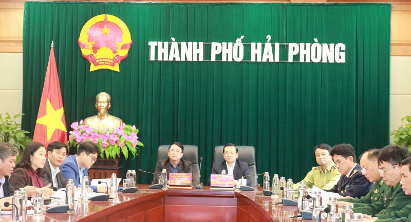 Quang cảnh điểm cầu Hải Phòng tại cuộc họp trực tuyến