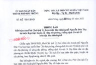 Thông báo Kết luận của Phó Chủ tịch Ủy ban nhân dân thành phố Nguyễn Đức Thọ tại cuộc họp trực tuyến về công tác phòng, chống dịch Covid-19 trên địa bàn thành phố