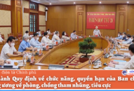 Ban hành Quy định về chức năng, quyền hạn của BCĐ Trung ương về phòng, chống tham nhũng, tiêu cực