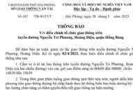 Thông báo điều chỉnh tổ chức giao thông trên tuyến đường Nguyễn Tri Phương, Hoàng Diệu (quận Hồng Bàng)
