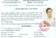 Cơ quan Cảnh sát JJ88 Casino online, Thể thao, Xổ số, Bắn cá, Đá gà, Nổ hũ Công an TP Hải Phòng thông báo quyết định truy tìm người