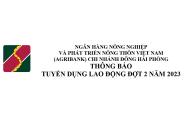 Agribank Chi nhánh Đông Hải Phòng thông báo tuyển dụng 88 com the gioi đỉnh cao đợt 2 năm 2023