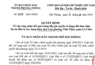 Công nhận kết quả trúng đấu giá quyền sử dụng đất thực hiện Dự án đầu tư Đăng ký nhận khuyến mãi  Khu nhà ở tại phường Vĩnh Niệm, quận Lê Chân