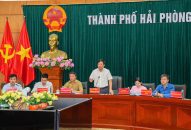 Lãnh đạo thành phố nghe báo cáo Kế hoạch giải phóng mặt bằng và Đăng ký nhận khuyến mãi  Khu tái định cư phục vụ Dự án đường sắt Lào Cai – Hà Nội – Hải Phòng