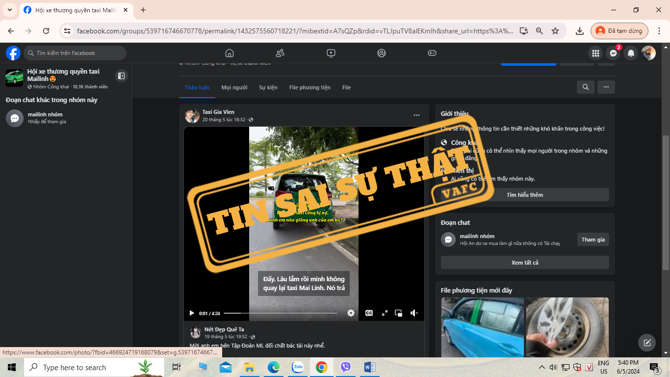 Cảnh báo các thông tin sai sự thật về Công ty TNHH Vận tải Công nghệ Mai Linh Hà Nội