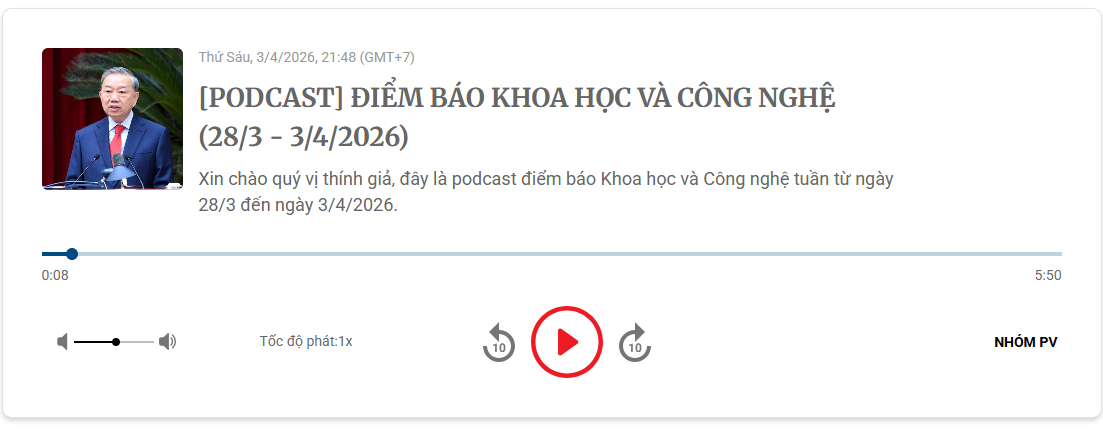 [PODCAST] ĐIỂM BÁO KHOA HỌC VÀ CÔNG NGHỆ (28/3 – 3/4/2026)
