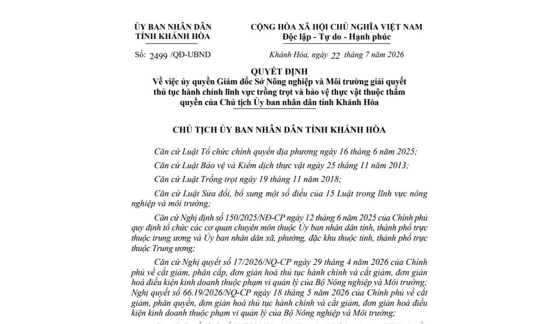 Khánh Hòa phân cấp giải quyết thủ tục trồng trọt, bảo vệ J881.love trải nghiệm miễn phí 